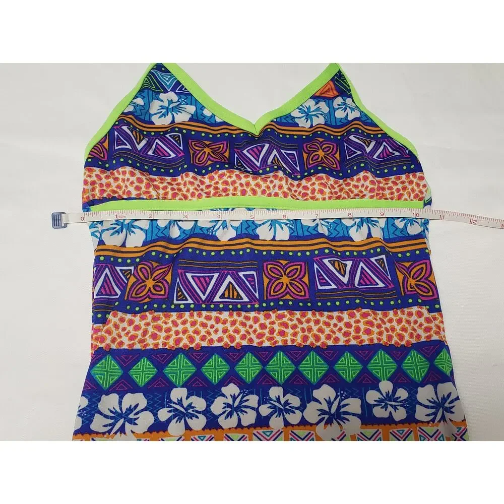 Candy Girl Swim Multi Colorful Design Around The Neck Tankini Swim Suit Top